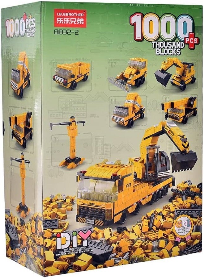 ماركة غير محددة - 6 in 1, Building Blocks Set and Gift Handle Toy, Car Engineer Truck, Trolley Holder 1000pcs - Image 1