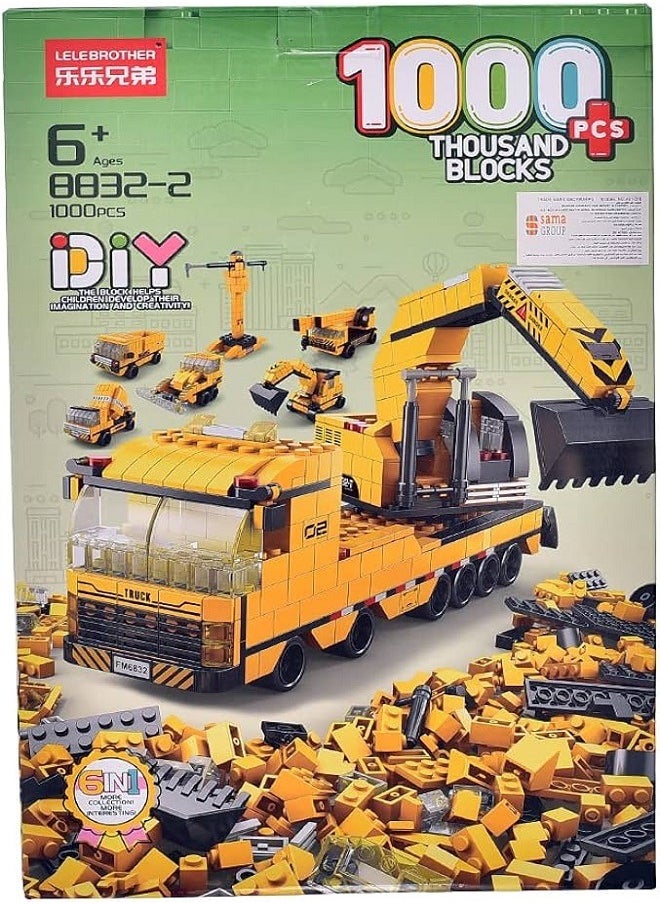 ماركة غير محددة - 6 in 1, Building Blocks Set and Gift Handle Toy, Car Engineer Truck, Trolley Holder 1000pcs - Image 1