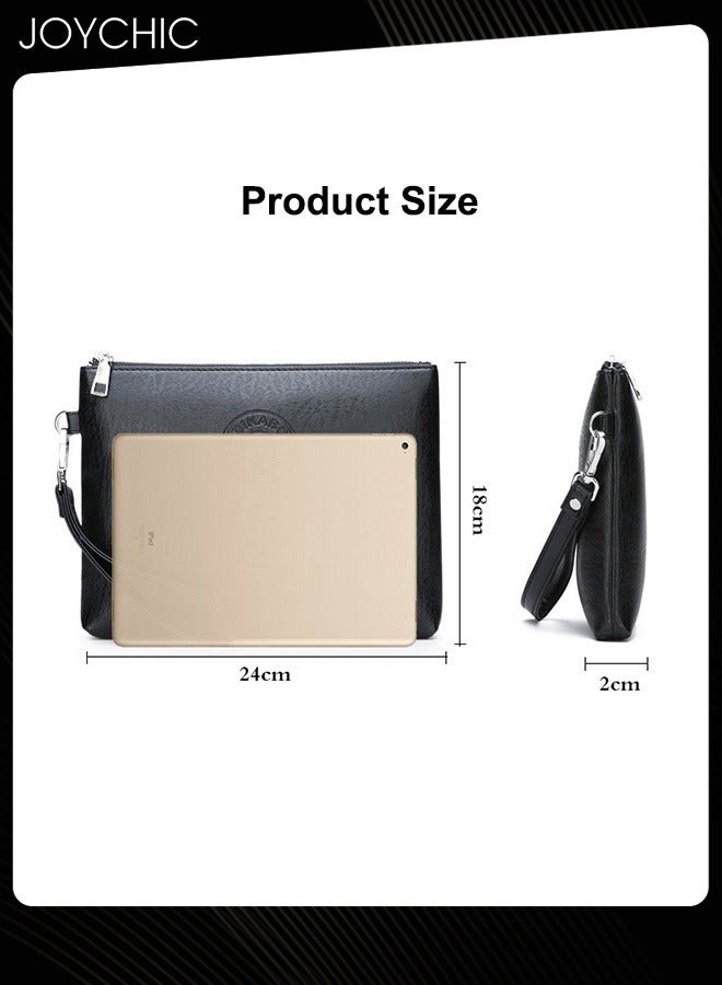 Joychic حقيبة مظروف متعددة الوظائف للرجال حقيبة كلاتش جلد PU ناعم مقاوم للماء ومتين حقيبة هاتف محمول بسعة كبيرة محفظة سوداء - Image 5