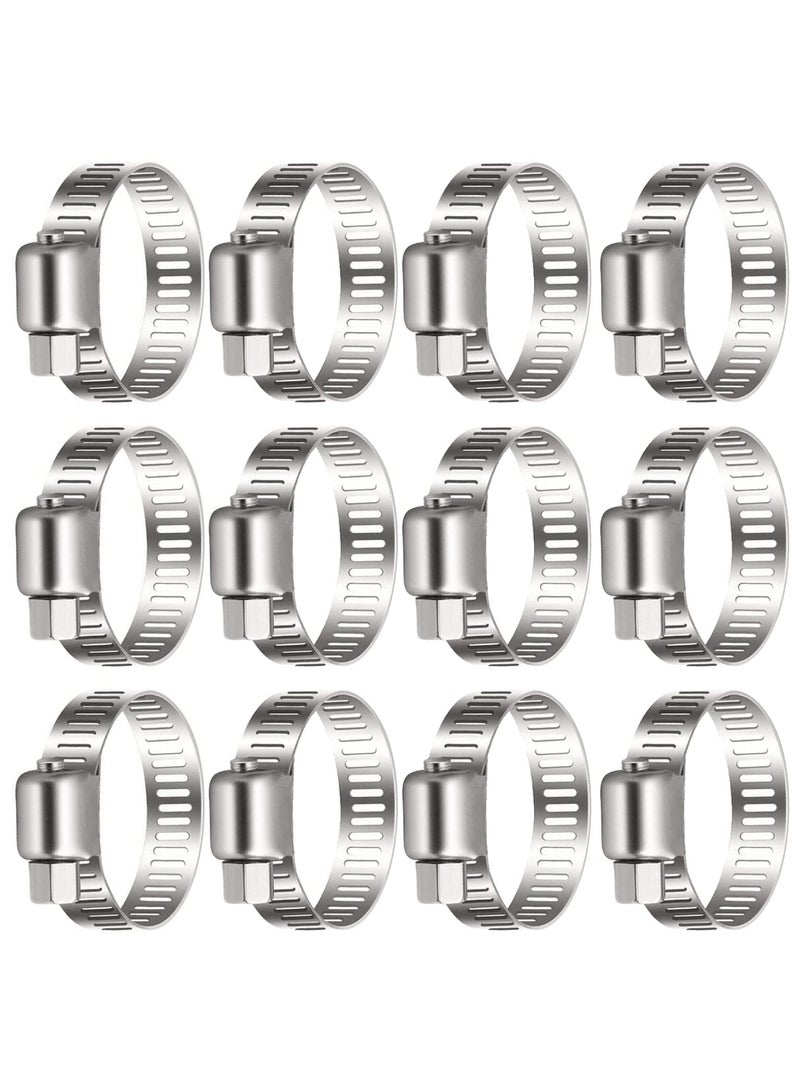 SANMUGEED 16-25mm Stainless Steel Hose Clips, 12PCS Worm Gear Hose Clamps Pipe Clamp Jubilee Clips, Duct Clamp Fuel Line Clamp for Plumbing Automotive Pool Car Pond and Garden - Image 1