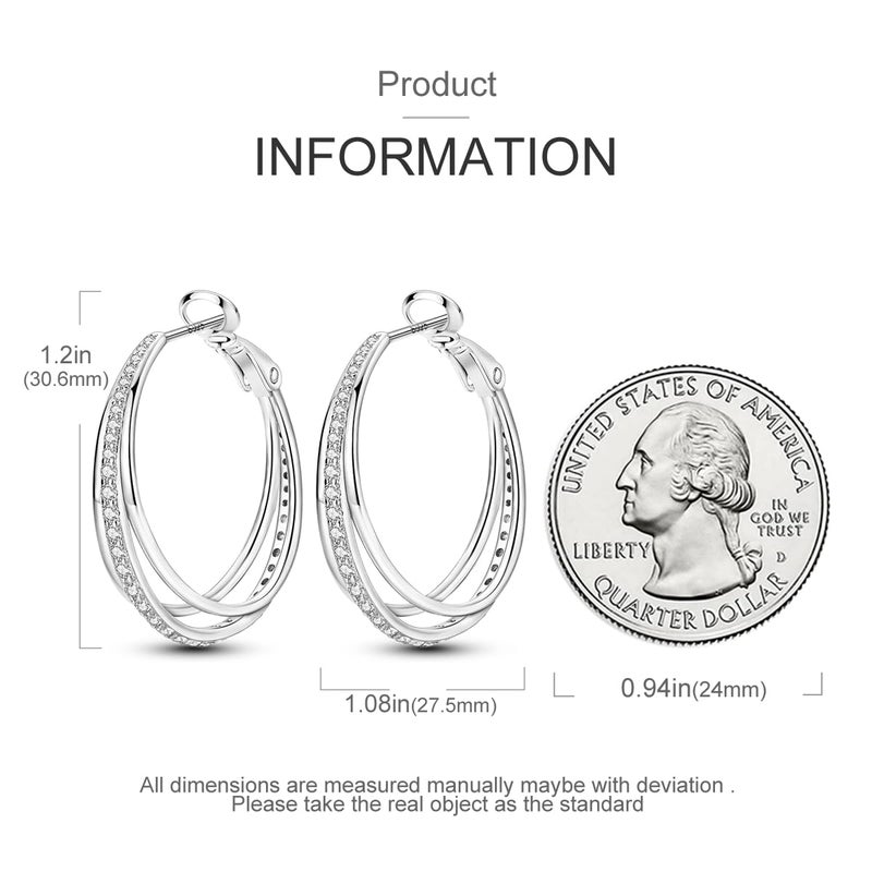 Parmuz 925 Sterling Silver Big Large Hoop Earrings for Women Waterdrop Triple Hoops Trendy Forever Hypoallergenic Earring Set Fashion Jewelry for her - Image 3