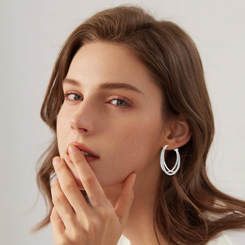 Parmuz 925 Sterling Silver Big Large Hoop Earrings for Women Waterdrop Triple Hoops Trendy Forever Hypoallergenic Earring Set Fashion Jewelry for her - Image 2