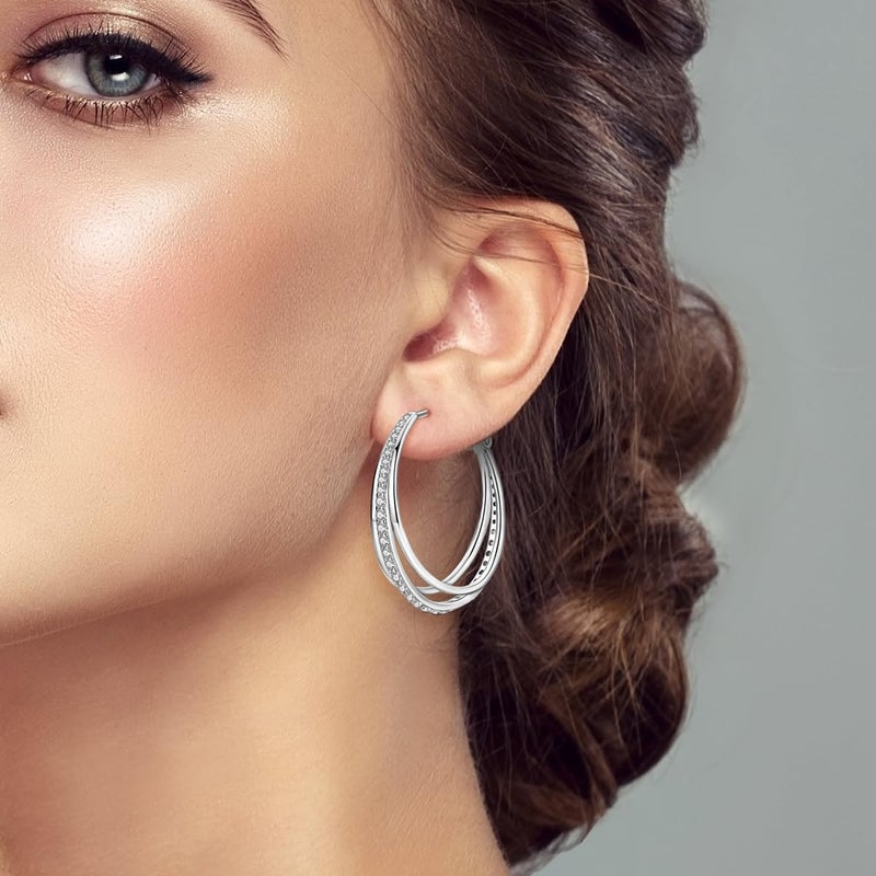 Parmuz 925 Sterling Silver Big Large Hoop Earrings for Women Waterdrop Triple Hoops Trendy Forever Hypoallergenic Earring Set Fashion Jewelry for her - Image 5
