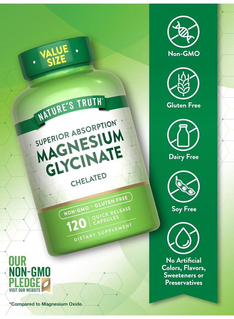 NT Nature's Truth Magnesium Glycinate  | High Absorption Chelated Magnesium | Non-GMO & Gluten Free Mineral Supplement 200mg | 120 Capsules - Image 2