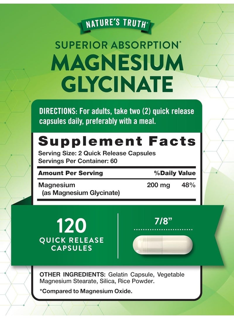 NT Nature's Truth Magnesium Glycinate  | High Absorption Chelated Magnesium | Non-GMO & Gluten Free Mineral Supplement 200mg | 120 Capsules - Image 3