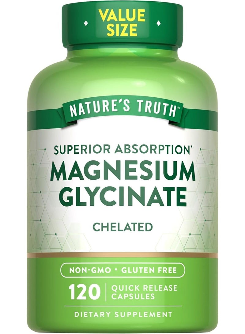 NT Nature's Truth Magnesium Glycinate  | High Absorption Chelated Magnesium | Non-GMO & Gluten Free Mineral Supplement 200mg | 120 Capsules - Image 1