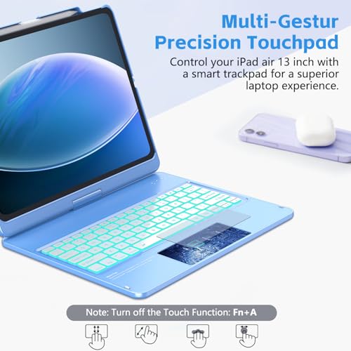 FUWANG Touch Keyboard Case for iPad Air 13 inch (M3 2025/M2 2024) and iPad Pro 12.9 6th 5th 4th 3rd Gen, 360° Swivel 7 Colors Backlit for iPad Air 13 inch Case Keyboard with Multi-Touch Trackpad,Blue - Image 3