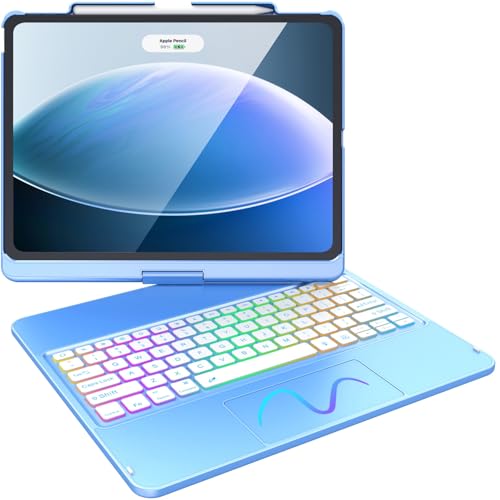 FUWANG Touch Keyboard Case for iPad Air 13 inch (M3 2025/M2 2024) and iPad Pro 12.9 6th 5th 4th 3rd Gen, 360° Swivel 7 Colors Backlit for iPad Air 13 inch Case Keyboard with Multi-Touch Trackpad,Blue - Image 1