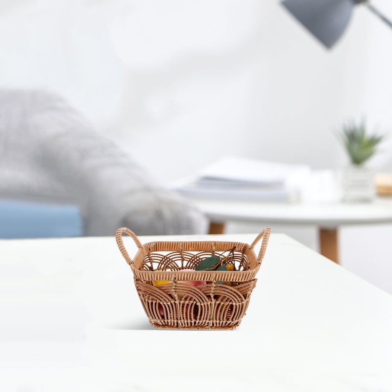 Rattan Flower Basket Handmade Wicker Planter Tray With Handle Woven Storage Basket For Home Wedding Garden Decoration Brown - Image 5