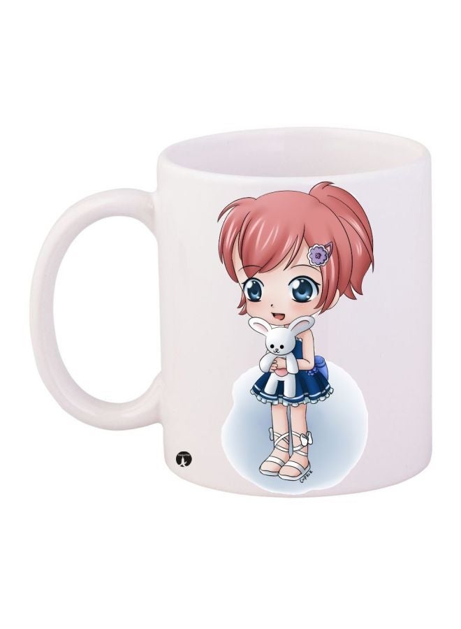 Cartoon Girl Printed Coffee Mug White/Blue/Pink 11ounce