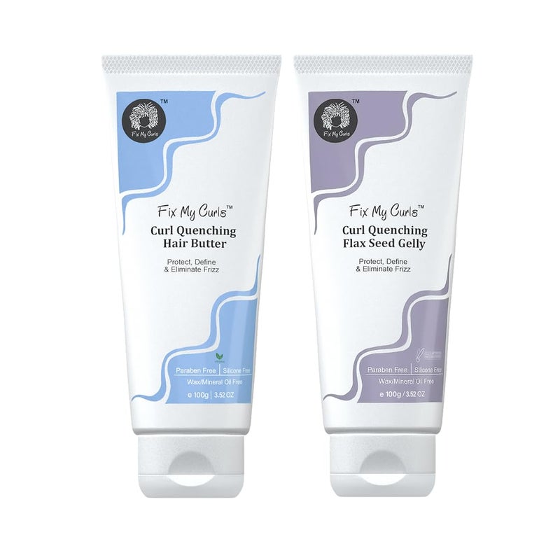 Fix My Curls مجموعة ترطيب وتصفيف الشعر المجعد Fix My Curls مع مُنشط تجعيد الشعر مع شيا وصبار خالية من السيليكون 100 جرام لكل منهما - Image 1