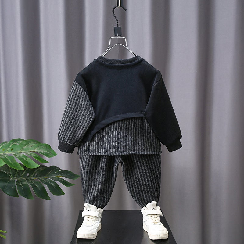 Boys' Spring Outfit Stylish Children'S Striped Sweatshirt Two-Piece Set For , Cool Baby Clothes - Image 3