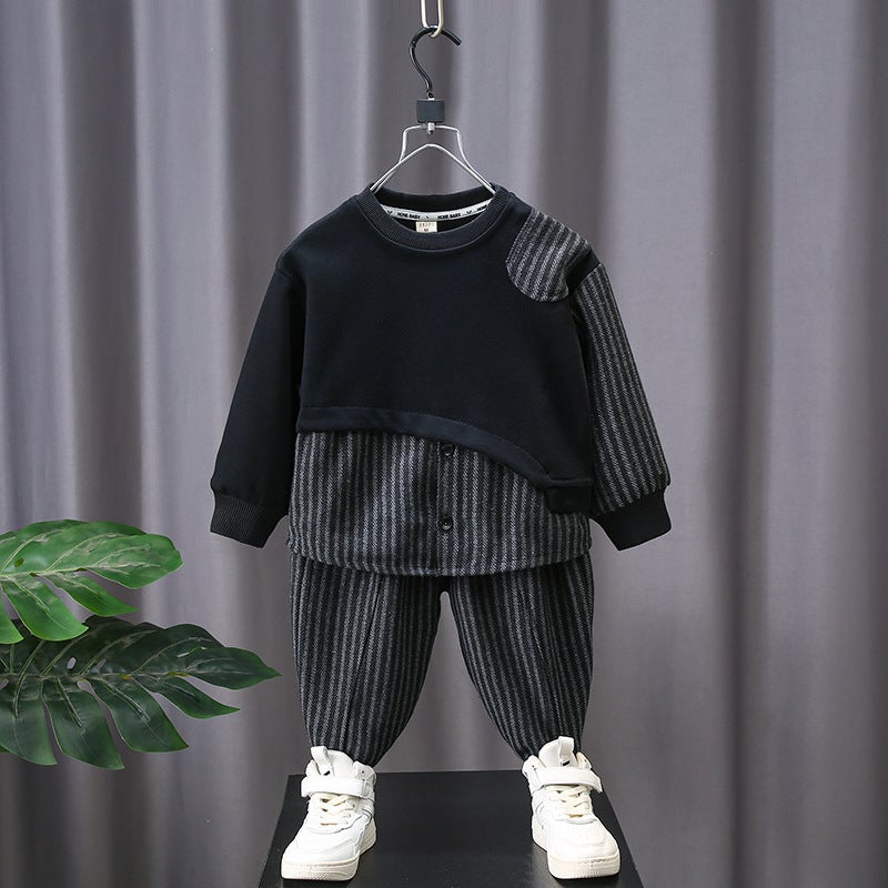 Boys' Spring Outfit Stylish Children'S Striped Sweatshirt Two-Piece Set For , Cool Baby Clothes - Image 1