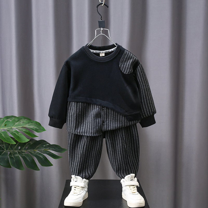 Boys' Spring Outfit Stylish Children'S Striped Sweatshirt Two-Piece Set For , Cool Baby Clothes - Image 2