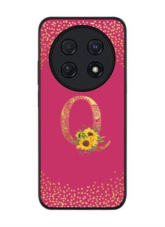Stylizedd Rugged Black edge case for Huawei nova 12i 4G, Slim fit Soft Cover - Custom Monogram Initial Letter Floral Pattern Alphabet - Q ( Deep Pink Rose)  - Image 1
