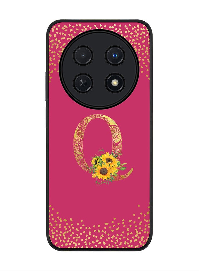 Stylizedd Rugged Black edge case for Huawei nova 12i 4G, Slim fit Soft Cover - Custom Monogram Initial Letter Floral Pattern Alphabet - Q ( Deep Pink Rose) - Image 1