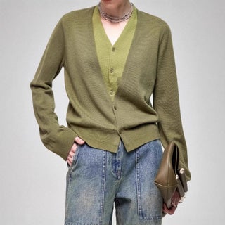 Autumn 2024 New Gentle Comfortable Niche Fake Two-piece Soft Cashmere Wool Stacked Sweater Cardigan for Women Almond green - pzsku/ZC4974DC5718C8A20AAA5Z/45/_/1743415134/7b92cb4c-ff47-41a5-b692-12be98a95712
