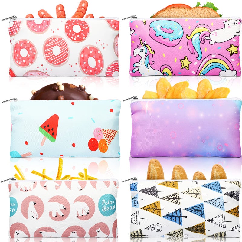 Shappy 6 Pack Reusable Snack Bags Reusable Food Storage for Kids with Zipper Food Safety Washable Lunch Bag Kids Adults Food Storage Pouch Sandwich Bags Dual Layer Bags (6. 9 x 3. 7 Inch) - Image 1