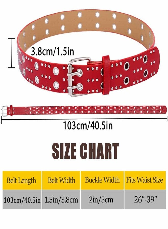 Obmyec Grommet Leather Belts PU Leather Black Belt for Women Double Holes Belt for Men (Red) - Image 4