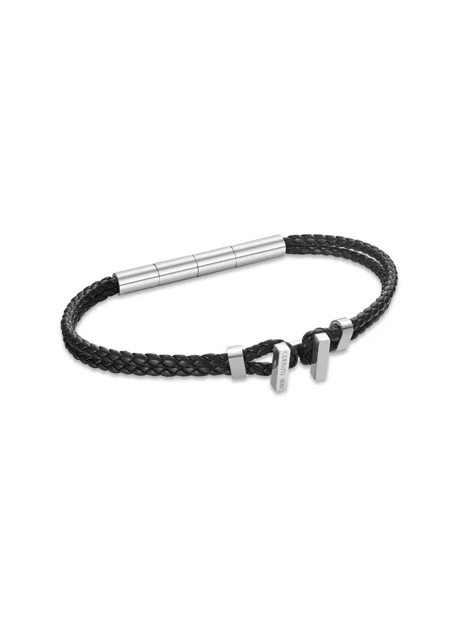 شيروتي 1881 Ferrucio Silver and Black Leather Bracelet for Men