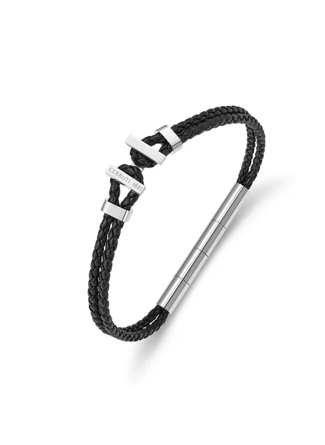 شيروتي 1881 Ferrucio Silver and Black Leather Bracelet for Men