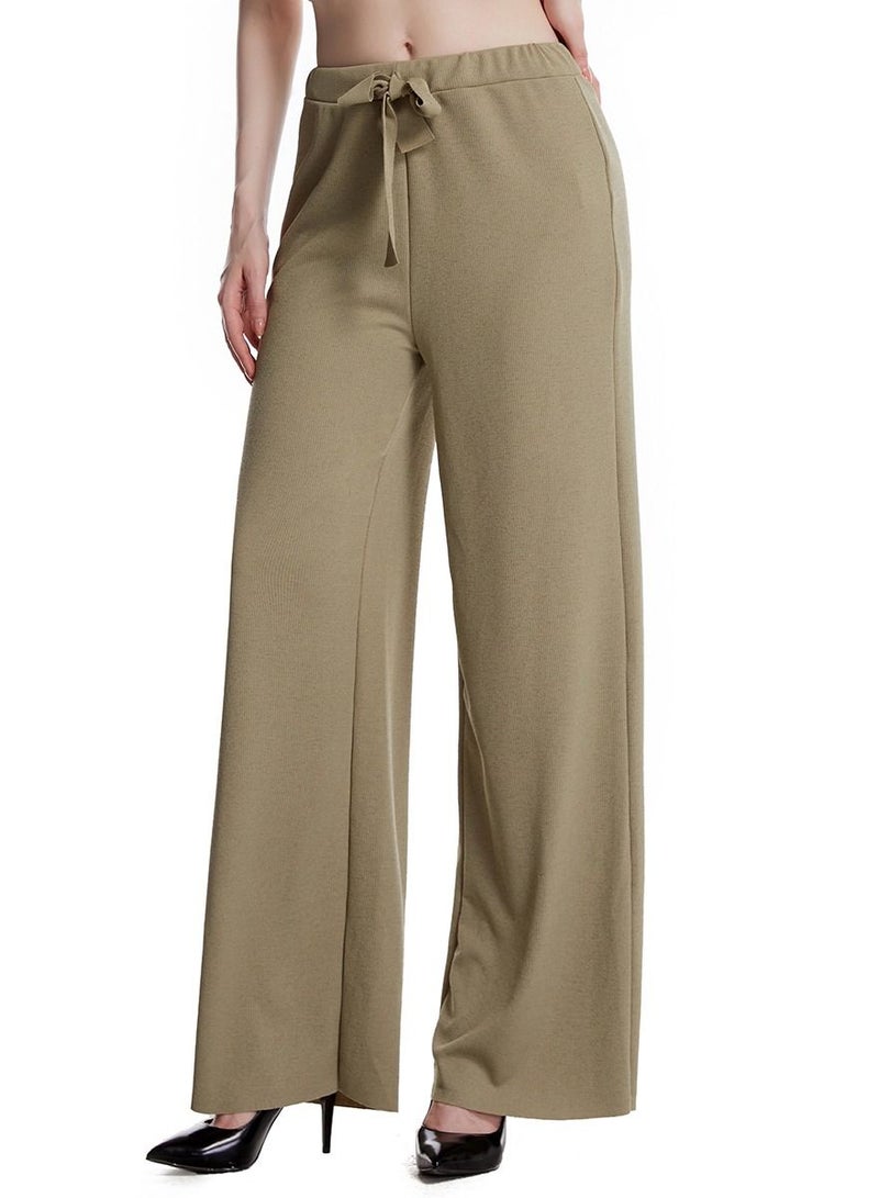 Loquat Women's Solid Color Elastic Waistband Comforty Loose Casual Pants Army Green  - Image 2