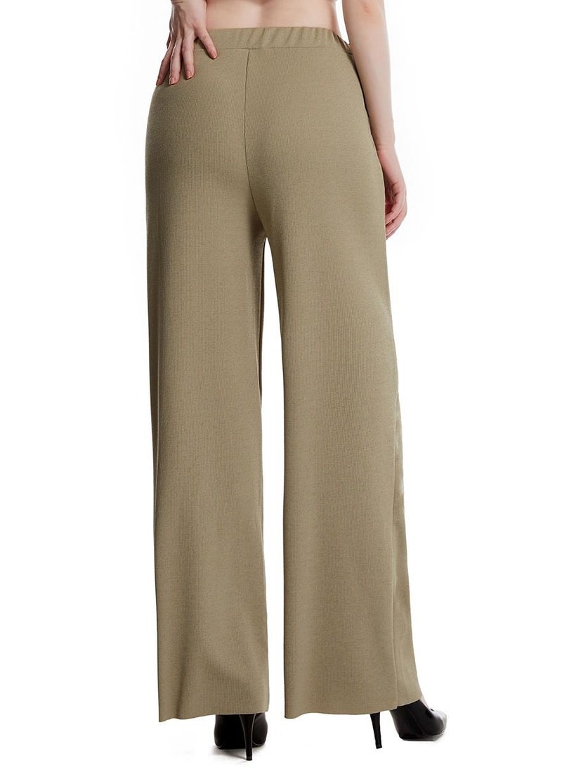 Loquat Women's Solid Color Elastic Waistband Comforty Loose Casual Pants Army Green  - Image 3