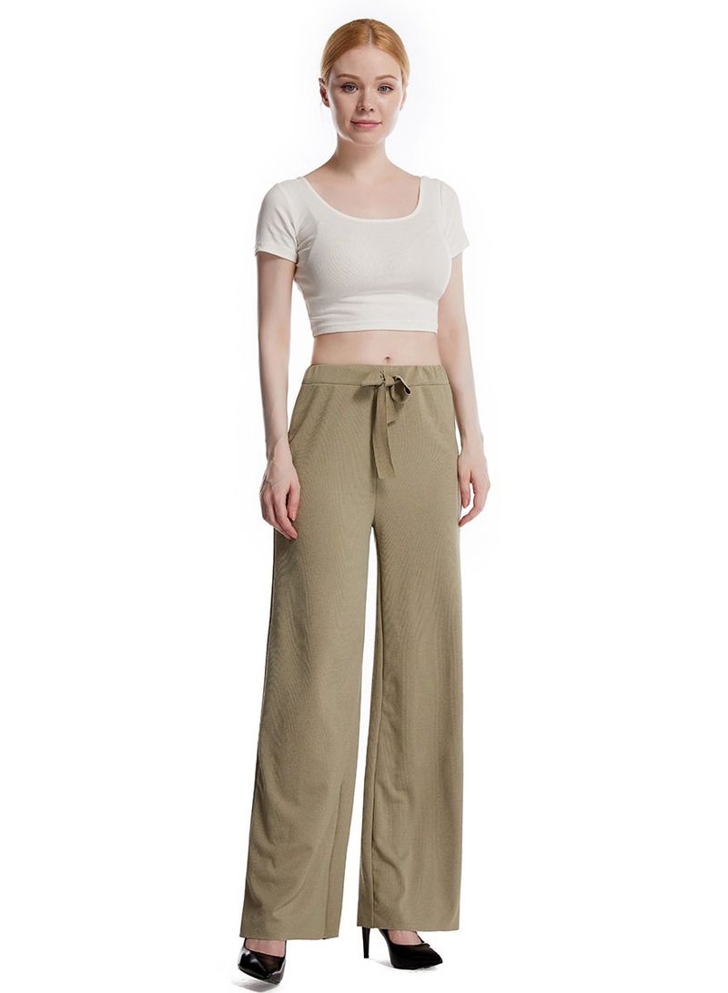 Loquat Women's Solid Color Elastic Waistband Comforty Loose Casual Pants Army Green  - Image 1
