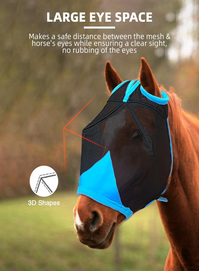 Hilltown Fly Masks for Horses Without Ears - Breathable Mesh, Large Eye Space, UV-Block, Built to Last, Comfort Fit - Horse Fly Mask for Grazing, Hot Weather Riding & Daily Use - Pony, Blue - Image 3