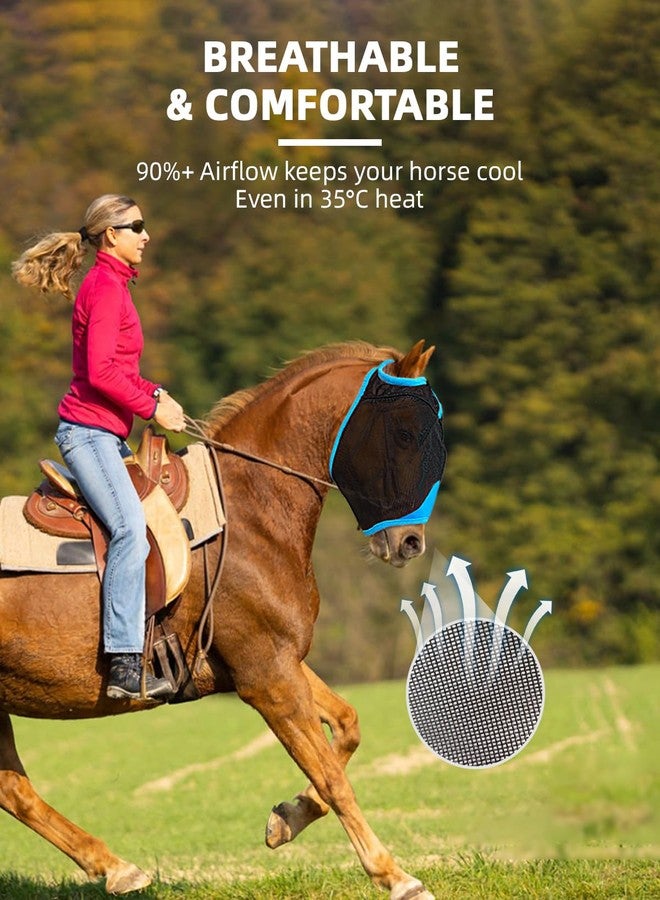 Hilltown Fly Masks for Horses Without Ears - Breathable Mesh, Large Eye Space, UV-Block, Built to Last, Comfort Fit - Horse Fly Mask for Grazing, Hot Weather Riding & Daily Use - Pony, Blue - Image 4