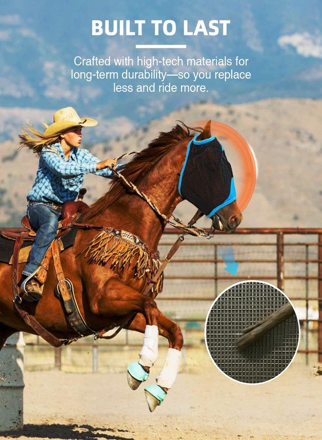 Hilltown Fly Masks for Horses Without Ears - Breathable Mesh, Large Eye Space, UV-Block, Built to Last, Comfort Fit - Horse Fly Mask for Grazing, Hot Weather Riding & Daily Use - Pony, Blue - Image 5