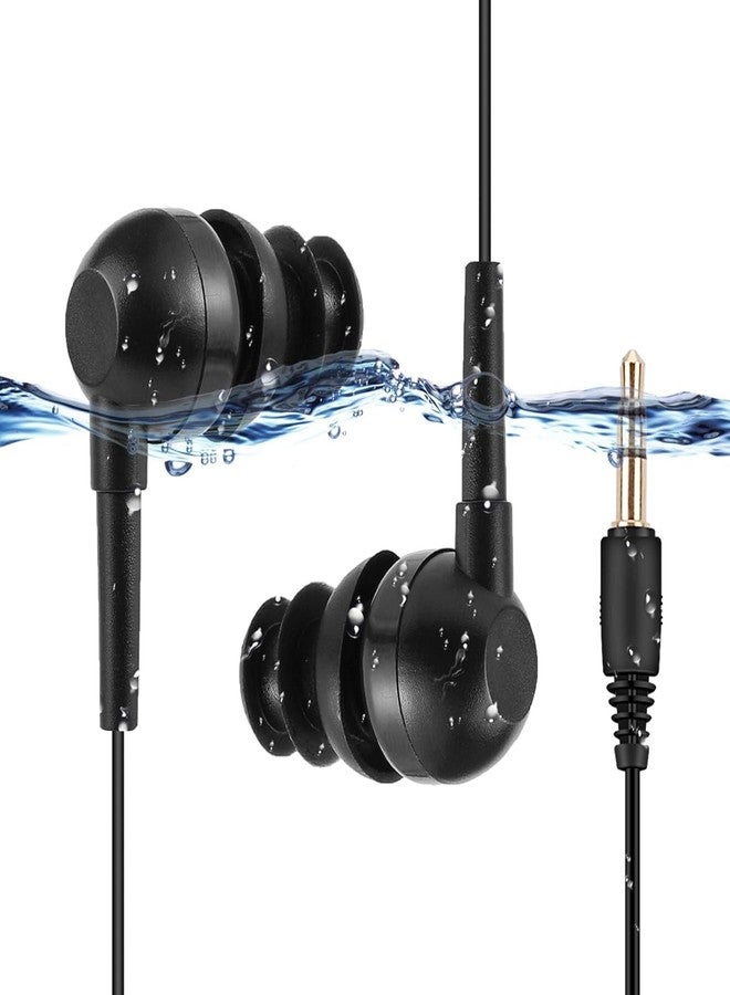 AGPTEK IPX8 Waterproof in-Ear Earphones, Coiled Cable Swimming Earbuds with Stereo Audio Extension Cable, Wired,Black - Image 1