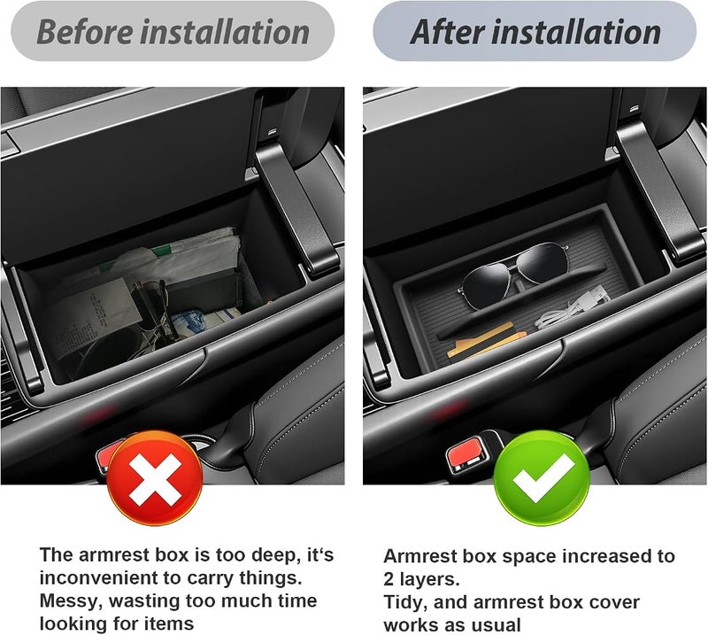 SKTU 2-Pack 2023 2024 2025 2026 Lexu s RX350 Center Console Organizer for 2023-2026 Lexu s RX350/RX450h/RX500h Console Tray 2023 2024 2025 2026 RX350 Accessories with Sunglasses Holder [Double Layers] - Image 3