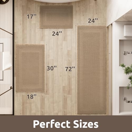 AMOAMI Waffle BathMat Absorbent Bath Mats for Bathroom Non Slip Machine Washable Bathroom Rugs with Tassels Ultra Soft Boho Bath Rugs for Floor 18x30 Beige - Image 3