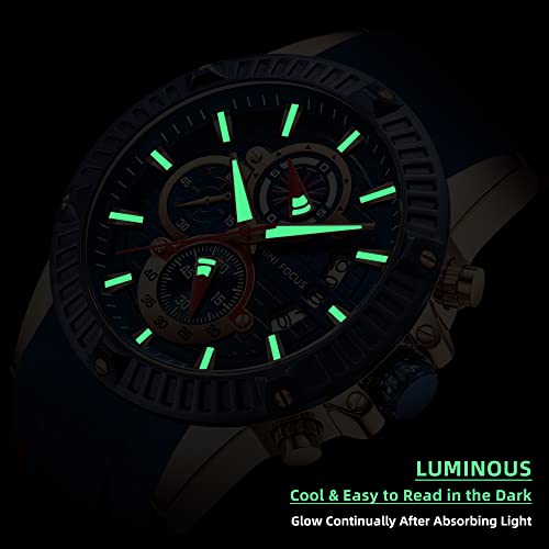 MF MINI FOCUS Mini Focus Mens Watches Military Sports Watch (Chronograph/Waterproof/Luminous/Calendar) Silicon Band Quartz Watch for Men (Blue-Red) - Image 4