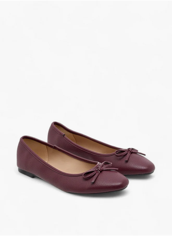 Flora Bella By Shoexpress Women's Textured Ballerina Shoes with Bow Detail
