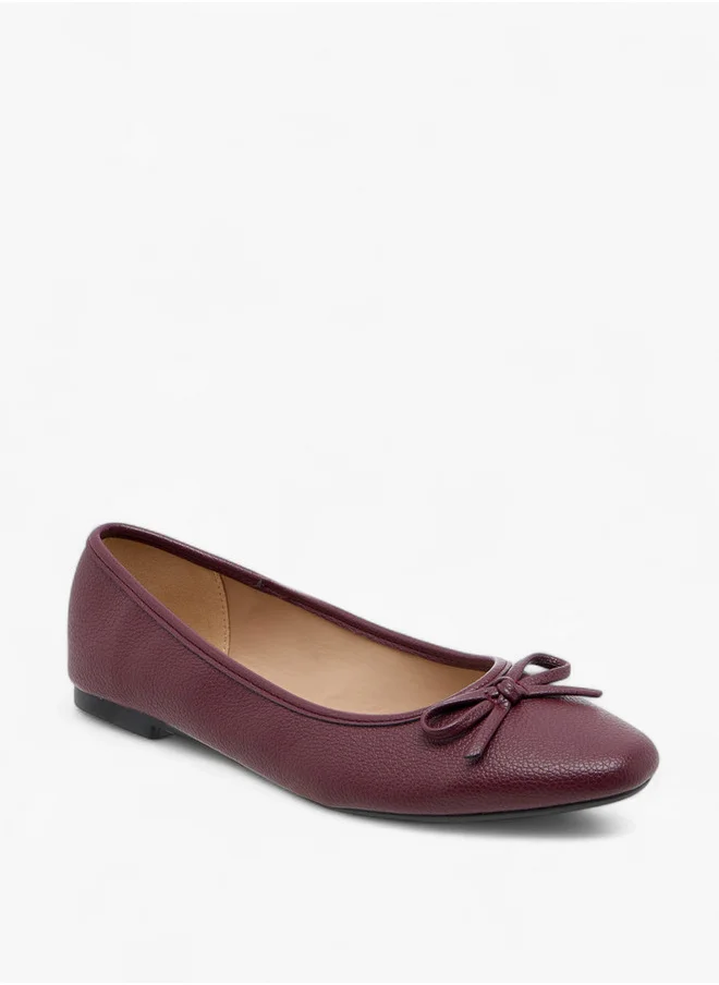 Flora Bella By Shoexpress Women's Textured Ballerina Shoes with Bow Detail