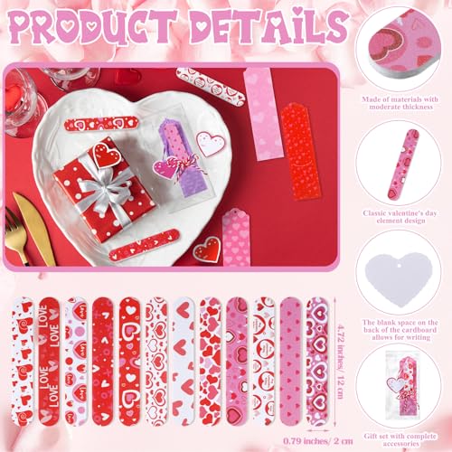 Leriton 24 Sets Valentine's Day Nail Files Bulk Valentine Gifts Hearts Emery Boards Valentine's Day Cutout Manicure Tools with 24 Emery Boards 24 Cutout 24 Cords and 24 Exchange Gift Bag for Adults - Image 2