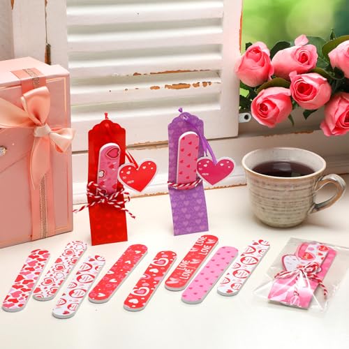 Leriton 24 Sets Valentine's Day Nail Files Bulk Valentine Gifts Hearts Emery Boards Valentine's Day Cutout Manicure Tools with 24 Emery Boards 24 Cutout 24 Cords and 24 Exchange Gift Bag for Adults - Image 4