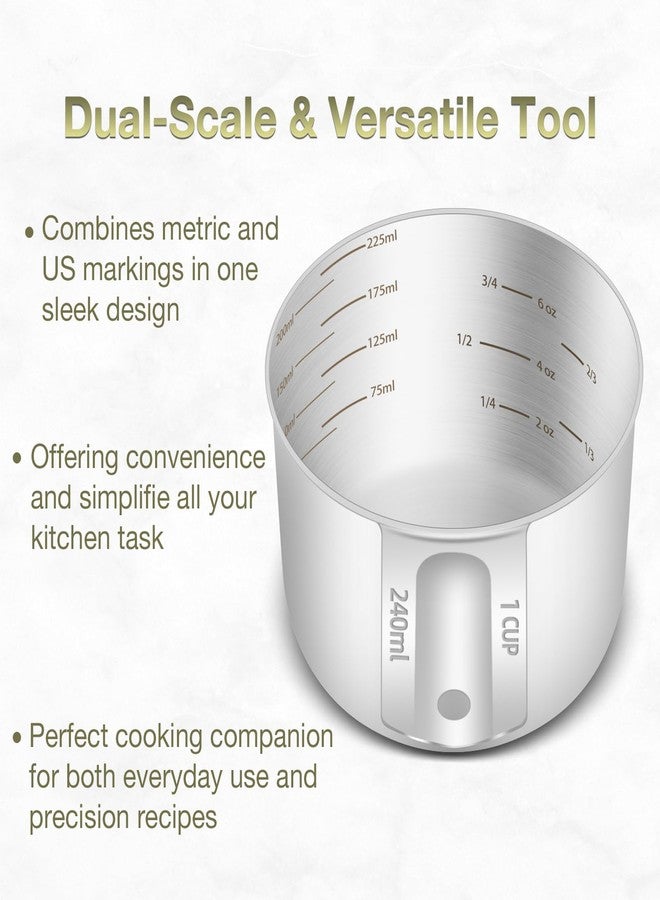 BERYLER كوب قياس فردي من BERYLER، قطعة واحدة، سعة 240 مل (8 أونصة)، مغرفة قياس من الفولاذ المقاوم للصدأ بمقياس داخلي محفور، قياسات مترية وأمريكية، آمن للغسل في غسالة الأطباق - Image 4