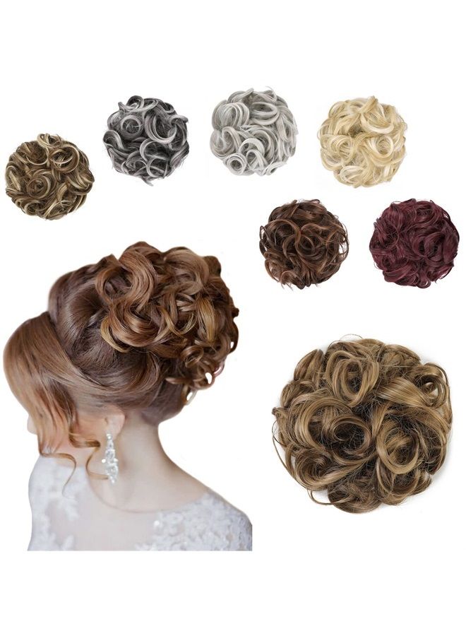 Elaine Big Messy Bun Extension Curly Hair Buns Hair Pieces for Women Synthetic Wavy Large Scrunchies Thick Updo Ponytail (Medium Ash Brown & Light Ash Blonde Highlights -#83A) - Image 1