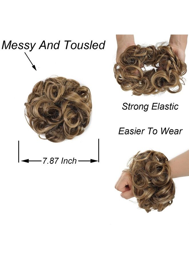 Elaine Big Messy Bun Extension Curly Hair Buns Hair Pieces for Women Synthetic Wavy Large Scrunchies Thick Updo Ponytail (Medium Ash Brown & Light Ash Blonde Highlights -#83A) - Image 2