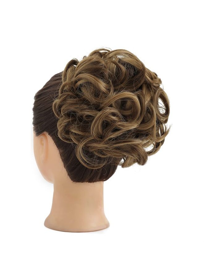 Elaine Big Messy Bun Extension Curly Hair Buns Hair Pieces for Women Synthetic Wavy Large Scrunchies Thick Updo Ponytail (Medium Ash Brown & Light Ash Blonde Highlights -#83A) - Image 4
