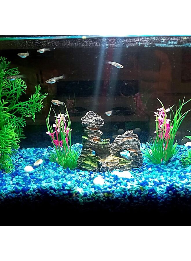 عام 7 قطع من نباتات بلاستيكية بيضاء وصخور كهفية لتزيين أحواض السمك، نباتات صناعية صغيرة وكبيرة لأحواض السمك مع صخور كهفية - Image 2