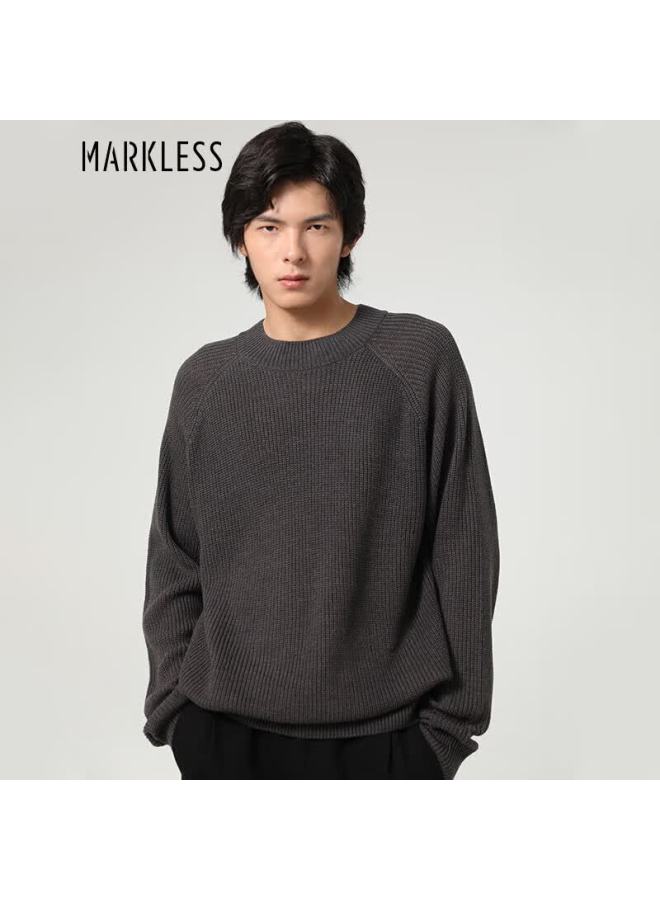 Markless Yuanbao Needle Sweater Men Autumn Winter Warm Knitted Round Neck Base Shirt Loose Top 3740 Dark Gray XL - Image 1