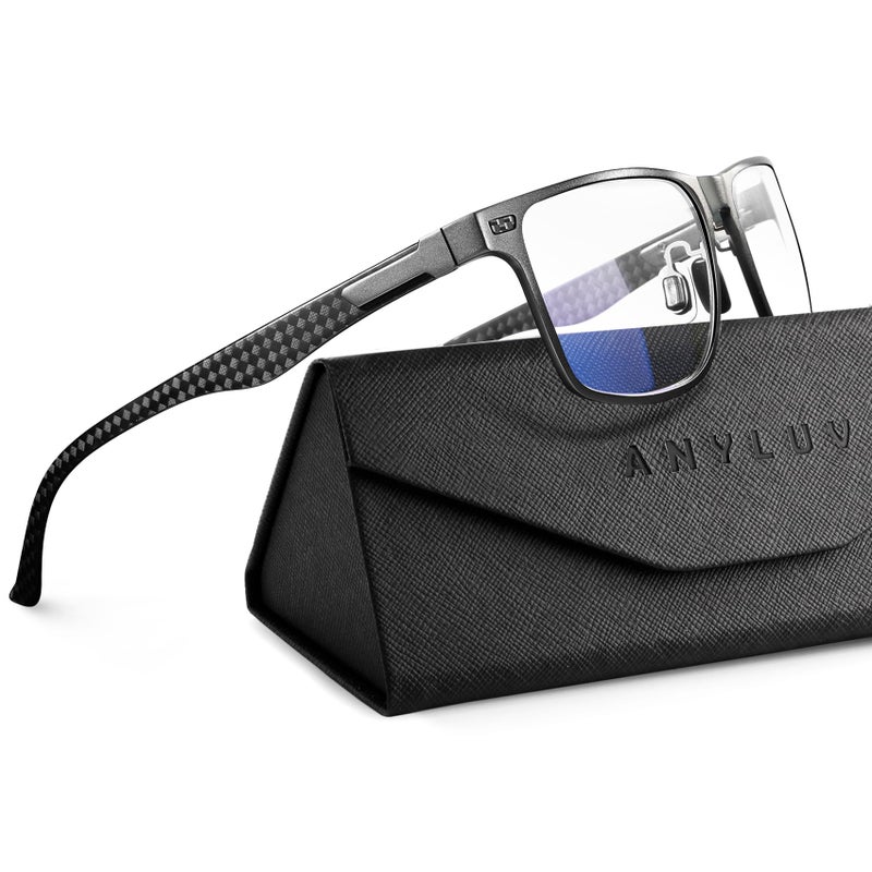ANYLUV Blue Light Blocking Glasses for Men Premium Carbon Fiber Temples Mens Computer Gaming Glasses Rectangle Style UV400