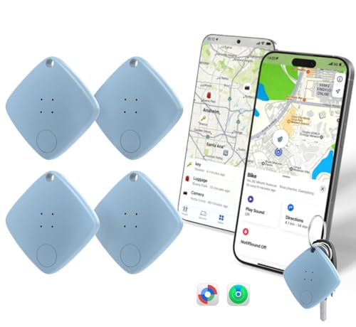 OTIC Dual-System Bluetooth Tracker Tags 4 Pack, Waterproof Item Finder Locator for Apple Find My (iOS) & Google Find Hub (Android), Blue - Gift for Women, Key/Luggage/Wallet - Image 1
