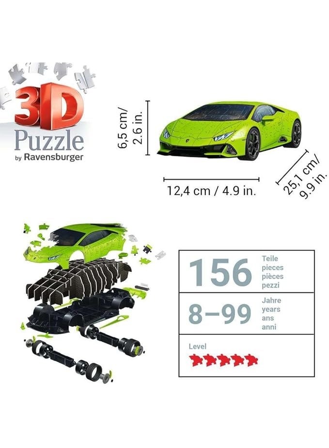 Ravensburger لعبة بازل 3D لامبورغيني هوراكان إيفو فيردي بريميوم 108 قطعة مقياس 1:18 مع عجلات دوارة | لا حاجة للصمغ، تجميع سهل مع قاعدة عرض متضمنة | 11559-4 - Image 2