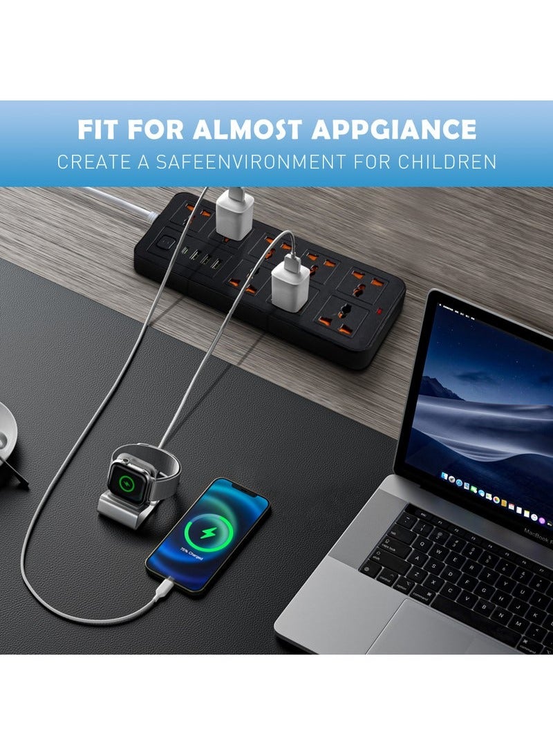 Rock Pow 5 Meters Universal Extension Lead with Multiple Function UK Plug 3 Pin Socket Outlet with 8 Gang 3 USB Port 1 Type-C Port 5M Electric Socket Mains Strip for Home Kitchen and Office - Image 3