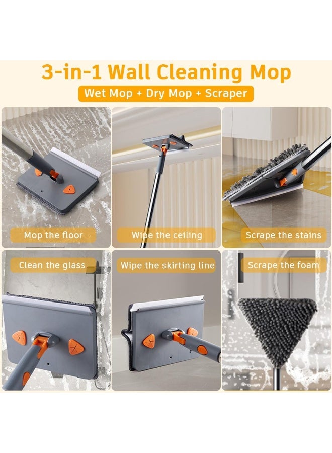 موثوقية التنبؤ منظف ​​جدران بمقبض طويل، منظف جدران 2 متر مع رأسي ممسحة تنظيف و8 وسادات ممسحة، ممسحة نوافذ تدور 360 درجة، أداة تنظيف نوافذ عالية قابلة للتعديل، غبار السقف للأرضيات ذات القاعدة - Image 4